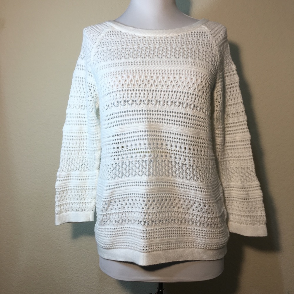 LOFT open knit white cotton sweater size small